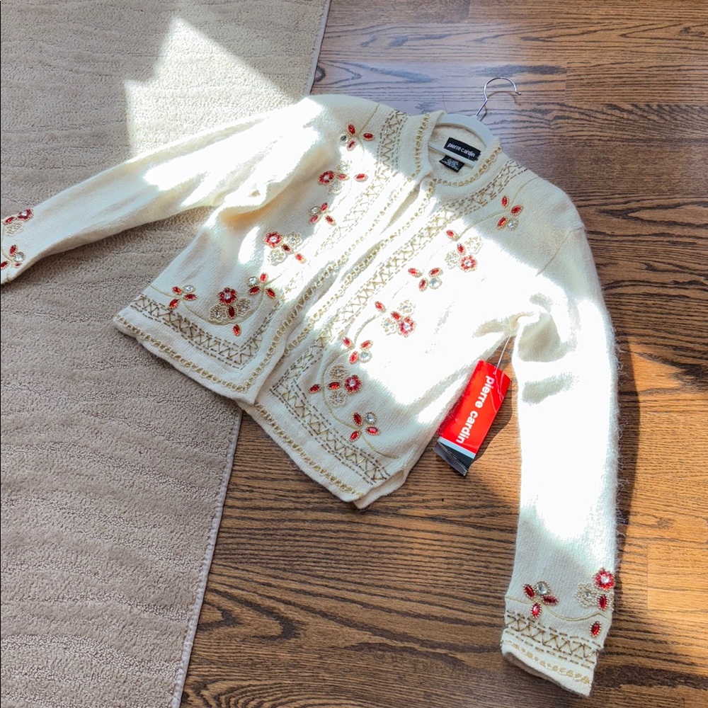 Pierre Cardin Silk And Angora Blend Embroidered Cream‎ Cardigan - Picture 6 of 17